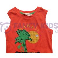 Erkek Çocuk İkili Takım - Turuncu Atlet T-Shirt ve Çizgili Şort
