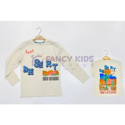 9-14 Yaş Erkek Çocuk Sweat Shirt Baskılı Uzun Kol Bej  