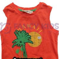 Erkek Çocuk İkili Takım Baskılı Turuncu Atlet T-Shirt Çizgili Şortlu