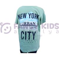 Erkek Çocuk İkili Takım Baskılı Yeşil T-Shirt Lacivert Şort 8 -14 Yaş