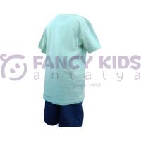 Erkek Çocuk İkili Takım Baskılı Yeşil T-Shirt Lacivert Şort 8 -14 Yaş