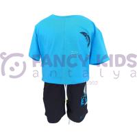 Erkek Çocuk İkili Takım Dark Night Eclipse Baskılı T-Shirt Bağcıklı Lastikli Baskılı Siyah Şort
