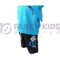 Erkek Çocuk İkili Takım Dark Night Eclipse Baskılı T-Shirt Bağcıklı Lastikli Baskılı Siyah Şort
