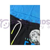 Erkek Çocuk İkili Takım Dark Night Eclipse Baskılı T-Shirt Bağcıklı Lastikli Baskılı Siyah Şort