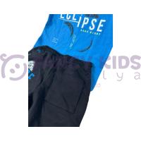 Erkek Çocuk İkili Takım Dark Night Eclipse Baskılı T-Shirt Bağcıklı Lastikli Baskılı Siyah Şort