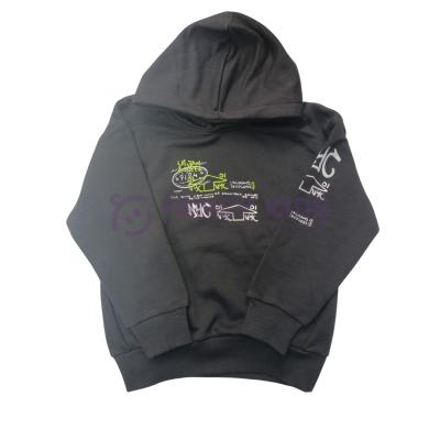 Erkek Çocuk Kapüşonlu Baskılı Siyah Sweatshirt - Cepli, Pamuklu, Rahat Kullanım