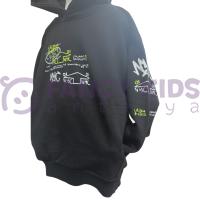Erkek Çocuk Kapüşonlu Baskılı Siyah Sweatshirt - Cepli, Pamuklu, Rahat Kullanım