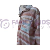 Erkek Çocuk Kapüşonlu Kahverengi Çizgili Gömlek – %100 Pamuk, Esnek ve İnce Kumaş