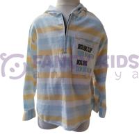 Erkek Çocuk Kapüşonlu Mavi Çizgili Gömlek – %100 Pamuk, Esnek ve İnce Kumaş