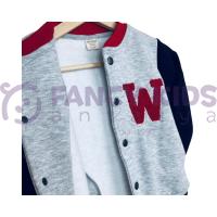 Erkek Çocuk Kolej Mont Gri Siyah W Nakışlı Şardonlu Tam Kalıp