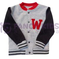 Erkek Çocuk Kolej Mont Gri Siyah W Nakışlı Şardonlu Tam Kalıp
