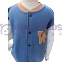 Erkek Çocuk Kolej Mont Mavi - Krem W Nakışlı Şardonlu Tam Kalıp