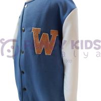Erkek Çocuk Kolej Mont Mavi - Krem W Nakışlı Şardonlu Tam Kalıp