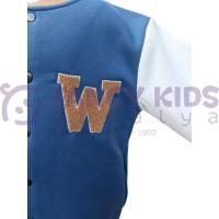 Erkek Çocuk Kolej Mont Mavi - Krem W Nakışlı Şardonlu Tam Kalıp