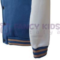 Erkek Çocuk Kolej Mont Mavi - Krem W Nakışlı Şardonlu Tam Kalıp