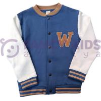 Erkek Çocuk Kolej Mont Mavi - Krem W Nakışlı Şardonlu Tam Kalıp