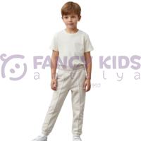 Erkek Çocuk Krem Renk Lastikli Paçalı Cepli Eşofman Altı