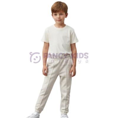 Erkek Çocuk Krem Renk Lastikli Paçalı Cepli Eşofman Altı