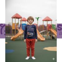 Erkek Çocuk Lacivert Kiremit Baskılı Sweatshirt İkili Takım | %100 Pamuk Üst – Rahat Kesim Eşofman Altı