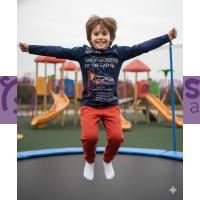 Erkek Çocuk Lacivert Kiremit Baskılı Sweatshirt İkili Takım | %100 Pamuk Üst – Rahat Kesim Eşofman Altı