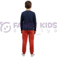 Erkek Çocuk Lacivert Kiremit Baskılı Sweatshirt İkili Takım | %100 Pamuk Üst – Rahat Kesim Eşofman Altı
