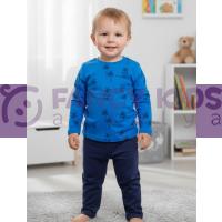 Erkek Çocuk Mavi Pamuklu Pijama Takımı Palmiye Desenli Esnek Kumaş