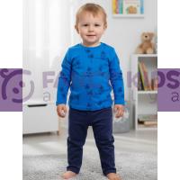 Erkek Çocuk Mavi Pamuklu Pijama Takımı Palmiye Desenli Esnek Kumaş