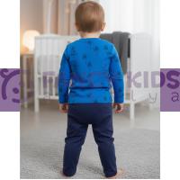 Erkek Çocuk Mavi Pamuklu Pijama Takımı Palmiye Desenli Esnek Kumaş