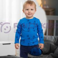 Erkek Çocuk Mavi Pamuklu Pijama Takımı Palmiye Desenli Esnek Kumaş