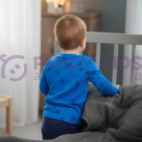 Erkek Çocuk Mavi Pamuklu Pijama Takımı Palmiye Desenli Esnek Kumaş