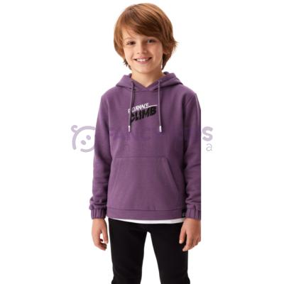 Erkek Çocuk Mor Kapüşonlu Kanguru Cepli Sweatshirt – Pamuklu, Neon Baskı Detaylı