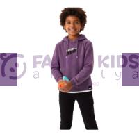 Erkek Çocuk Mor Kapüşonlu Kanguru Cepli Sweatshirt – Pamuklu, Neon Baskı Detaylı
