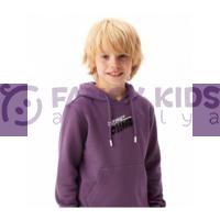 Erkek Çocuk Mor Kapüşonlu Kanguru Cepli Sweatshirt – Pamuklu, Neon Baskı Detaylı