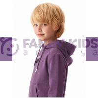 Erkek Çocuk Mor Kapüşonlu Kanguru Cepli Sweatshirt – Pamuklu, Neon Baskı Detaylı