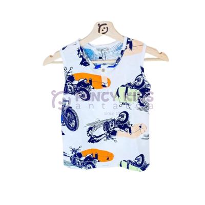 Erkek Çocuk Motor  Baskılı Atlet T-Shirt Düğmeli Kapama  