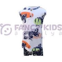 Erkek Çocuk Motor  Baskılı Atlet T-Shirt Düğmeli Kapama  
