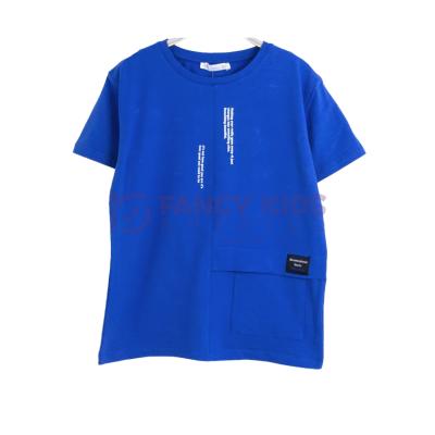 Erkek Çocuk Ön ve Arka Dijital Challenge Baskılı Mavi T-Shirt %95 Pamuk %5 Elastan Gizli Şık Cepli