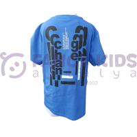 Erkek Çocuk Ön ve Arka Dijital Challenge Baskılı Mavi T-Shirt %95 Pamuk %5 Elastan Gizli Şık Cepli