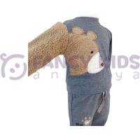 Erkek Çocuk Peluş Ayıcık Baskılı Gri Eşofman Takımı