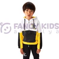 Erkek Çocuk Sarı Beyaz Siyah Kapüşonlu Eşofman Takımı – Pamuklu, Şık ve Rahat Tasarım