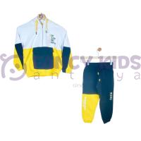 Erkek Çocuk Sarı Beyaz Siyah Kapüşonlu Eşofman Takımı – Pamuklu, Şık ve Rahat Tasarım