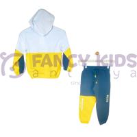 Erkek Çocuk Sarı Beyaz Siyah Kapüşonlu Eşofman Takımı – Pamuklu, Şık ve Rahat Tasarım