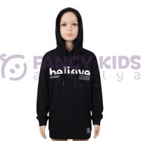Erkek Çocuk Siyah Kapüşonlu Şık Baskılı Pamuklu Sweatshirt