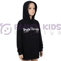 Erkek Çocuk Siyah Kapüşonlu Şık Baskılı Pamuklu Sweatshirt