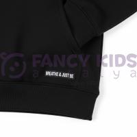 Erkek Çocuk Siyah Kapüşonlu Şık Baskılı Pamuklu Sweatshirt