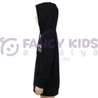 Erkek Çocuk Siyah Kapüşonlu Şık Baskılı Pamuklu Sweatshirt