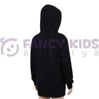 Erkek Çocuk Siyah Kapüşonlu Şık Baskılı Pamuklu Sweatshirt