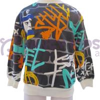 Erkek Çocuk Siyah Sweatshirt Neon Baskılı Pamuklu Kumaş Rahat Kalıp