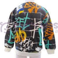 Erkek Çocuk Siyah Sweatshirt Neon Baskılı Pamuklu Kumaş Rahat Kalıp