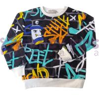 Erkek Çocuk Siyah Sweatshirt Neon Baskılı Pamuklu Kumaş Rahat Kalıp